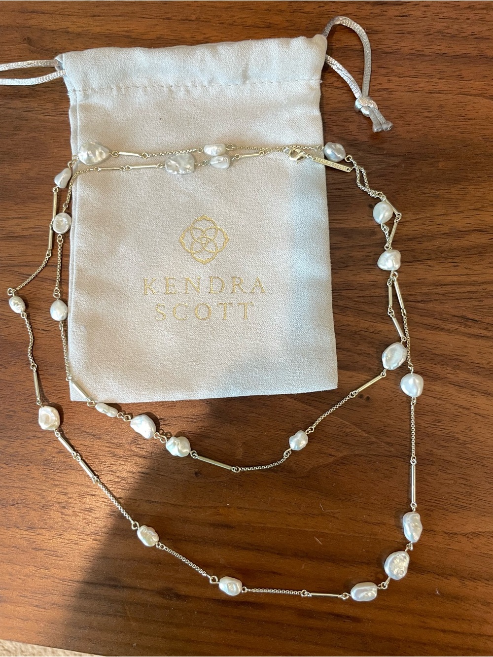 Kendra Scott Pearl Station Long Necklace in Gold
